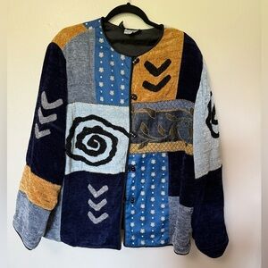 Indigo Moon Colorful Patchwork velvet Button-Up Jacket